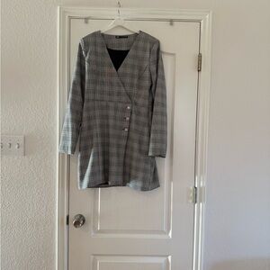 NWOT black/white/grey plaid dress with beautiful rhinestone buttons